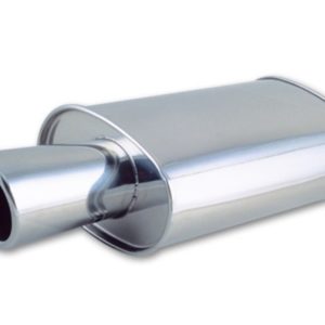 Vibrant StreetPower Oval Muffler with 4in Round Tip Angle Cut Rolled Edge - 2.5in inlet I.D.